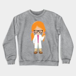 Science Girl, Scientist, Cute Girl, Orange Hair Crewneck Sweatshirt